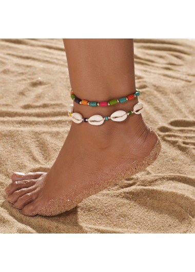 Modlily Beige Seashell Design Plastic Anklet Set - One Size