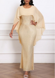 Modlily Beige Sequin Three Quarter Length Sleeve Dress - S