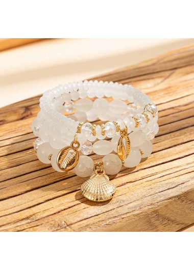 Modlily Beige Shell Alloy Beaded Bracelet Set - One Size