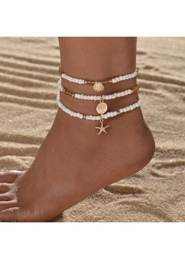 Modlily Beige Shell Starfish Plastic Anklet Set - One Size