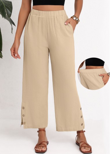 Modlily Beige Split Elastic Waist High Waisted Pants - S