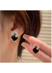 Modlily Black Artificial Rhinestone Geometric Alloy Earrings - One Size