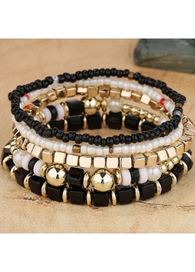 Modlily Black Beaded Design Alloy Bracelet Set - One Size