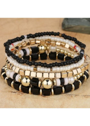 Modlily Black Beaded Design Alloy Bracelet Set - One Size