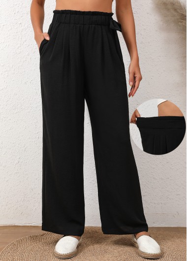 Modlily Black Bowknot Elastic Waist High Waisted Pants - S