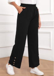 Modlily Black Button Elastic Waist High Waisted Pants - S