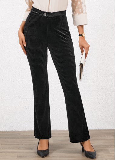 Modlily Black Button Flare Leg High Waisted Pants - S