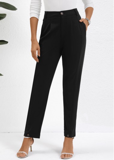 Modlily Black Button High Waisted Ankle-length Pants - XS