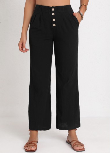 Modlily Black Button High Waisted Wide Leg Pants - L