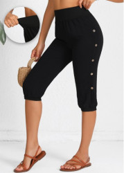 Modlily Black Button Jogger Elastic Waist High Waisted Pants - M