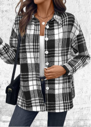 Modlily Black Button Plaid Long Sleeve Shirt - S