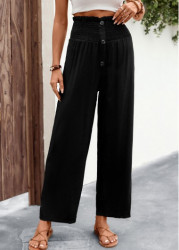 Modlily Black Button Regular Elastic Waist High Waisted Pants - M