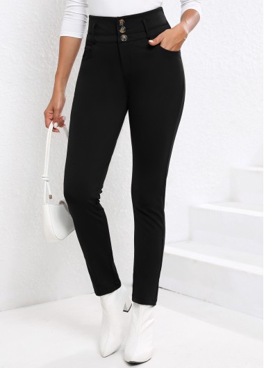 Modlily Black Button Skinny High Waisted Ankle-length Pants - S