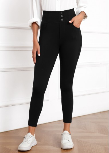 Modlily Black Button Skinny High Waisted Pants - L