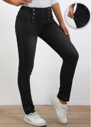 Modlily Black Button Skinny High Waisted Pants - S