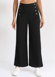 Modlily Black Button Zipper Fly High Waisted Pants - M