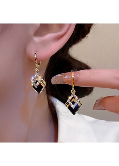 Modlily Black Copper Rhombus Geometric Design Earrings - One Size