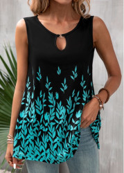 Modlily Black Cut Out Leaf Print Tank Top - S