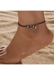 Modlily Black Cutout Heart Design Alloy Anklet - One Size