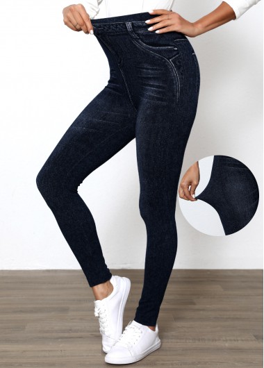 Modlily Black Denim-effect Print High Waisted Ankle Length Leggings - S