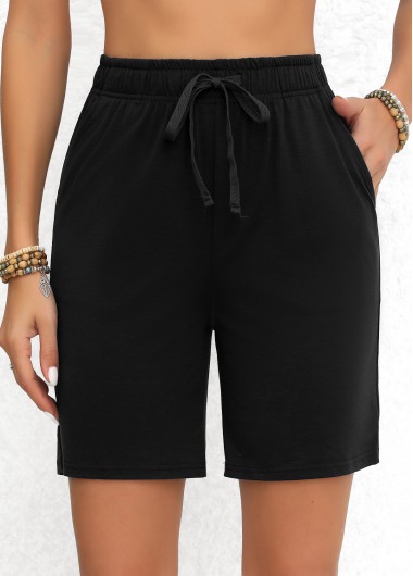 Modlily Black Double Side Pockets Elastic Waist High Waisted Shorts - M