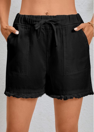 Modlily Black Double Side Pockets Regular Elastic Waist Shorts - M