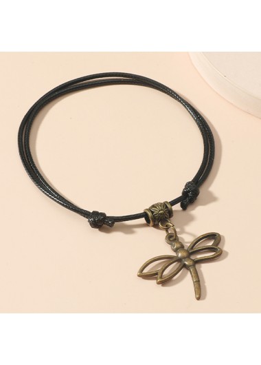 Modlily Black Dragonfly Design Retro Alloy Anklet - One Size