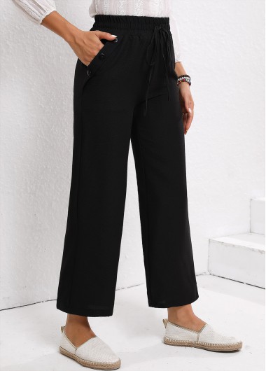 Modlily Black Drawstring Elastic Waist High Waisted Pants - S