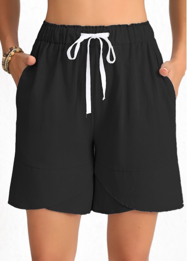 Modlily Black Drawstring Elastic Waist High Waisted Shorts - M