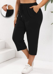 Modlily Black Drawstring Plus Size Regular Elastic Waist Pants - XL