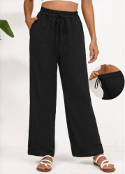 Modlily Black Drawstring Wide Leg Elastic Waist High Waisted Pants - S