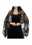 Modlily Black Embroidered Mesh Scalloped Hem Shawl - One Size