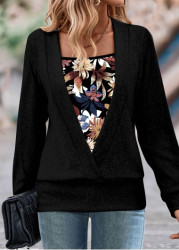 Modlily Black Fake 2in1 Random Floral Print Sweatshirt - S