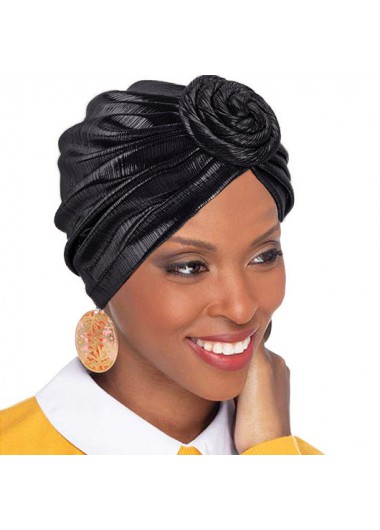 Modlily Black Floral Spiral Hot Stamping Turban Hat - One Size