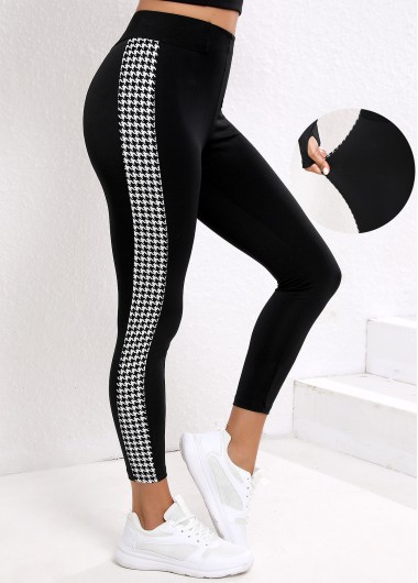 Modlily Black Geometric High Waisted Ankle Length Elastic Waist Leggings - S