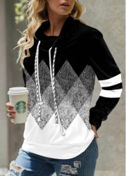 Modlily Black Geometric Print Long Sleeve Cowl Neck Sweatshirt - S