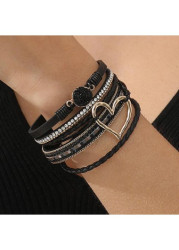 Modlily Black Heart Round Alloy Layered Bracelet - One Size