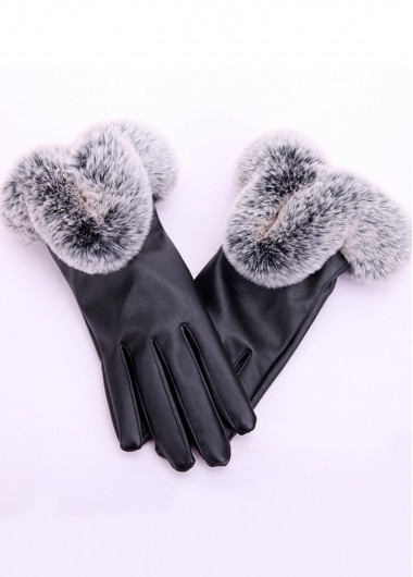 Modlily Black Leather Warming Full Finger Gloves - One Size