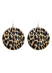 Modlily Black Leopard Round Wood Material Earrings - One Size