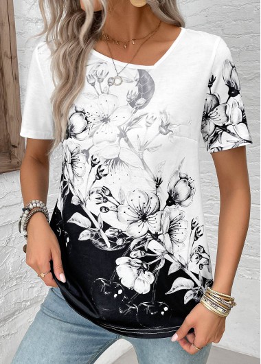 Modlily Black Lightweight Floral Print Short Sleeve T Shirt - M