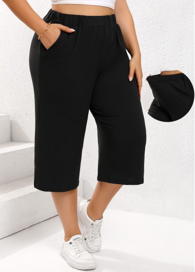 Modlily Black Lightweight Plus Size Elastic Waist High Waisted Pants - 3XL