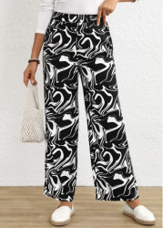 Modlily Black Marble Print Elastic Waist High Waisted Pants - S