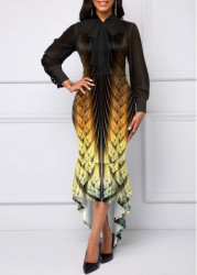 Modlily Black Mermaid Tribal Print High Low Bodycon Dress - M