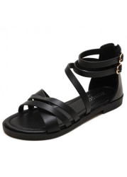 Modlily Black Open Toe Falt PU Leather Scandals - 36