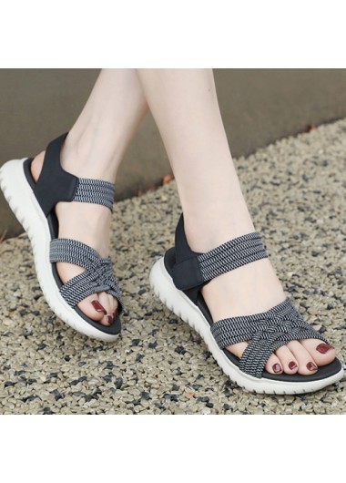 Modlily Black Open Toe Falt Rubber Sandals - 36