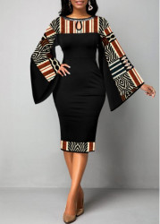 Modlily Black Patchwork African Tribal Print Bodycon Dress - S