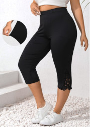 Modlily Black Patchwork Plus Size Skinny Elastic Waist Leggings - 5XL