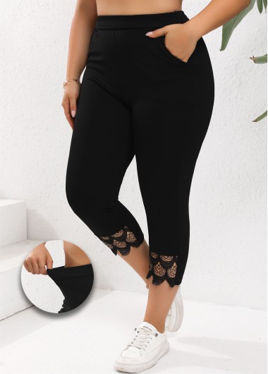 Modlily Black Patchwork Plus Size Skinny Elastic Waist Pants - 6XL