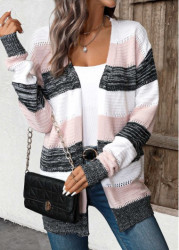 Modlily Black Patchwork Striped Long Sleeve Cardigan - M