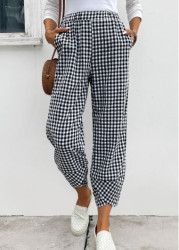 Modlily Black Plaid Elastic Waist High Waisted Pants - S